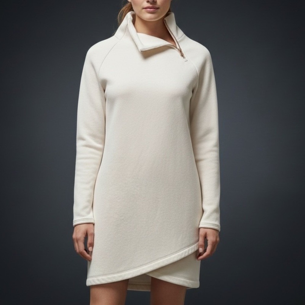 Womens XS ATHLETA Cozy Karma Asym Pullover Sweatshirt Dress Oatmeal Cream Fleece